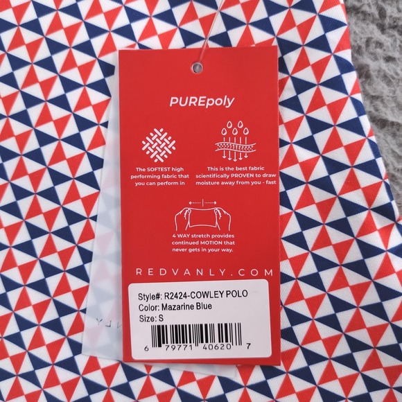 Redvanly PUREpoly Polo Shirt Mens Small Blue Geometric Golf R2424-Cowley - Picture 10 of 16